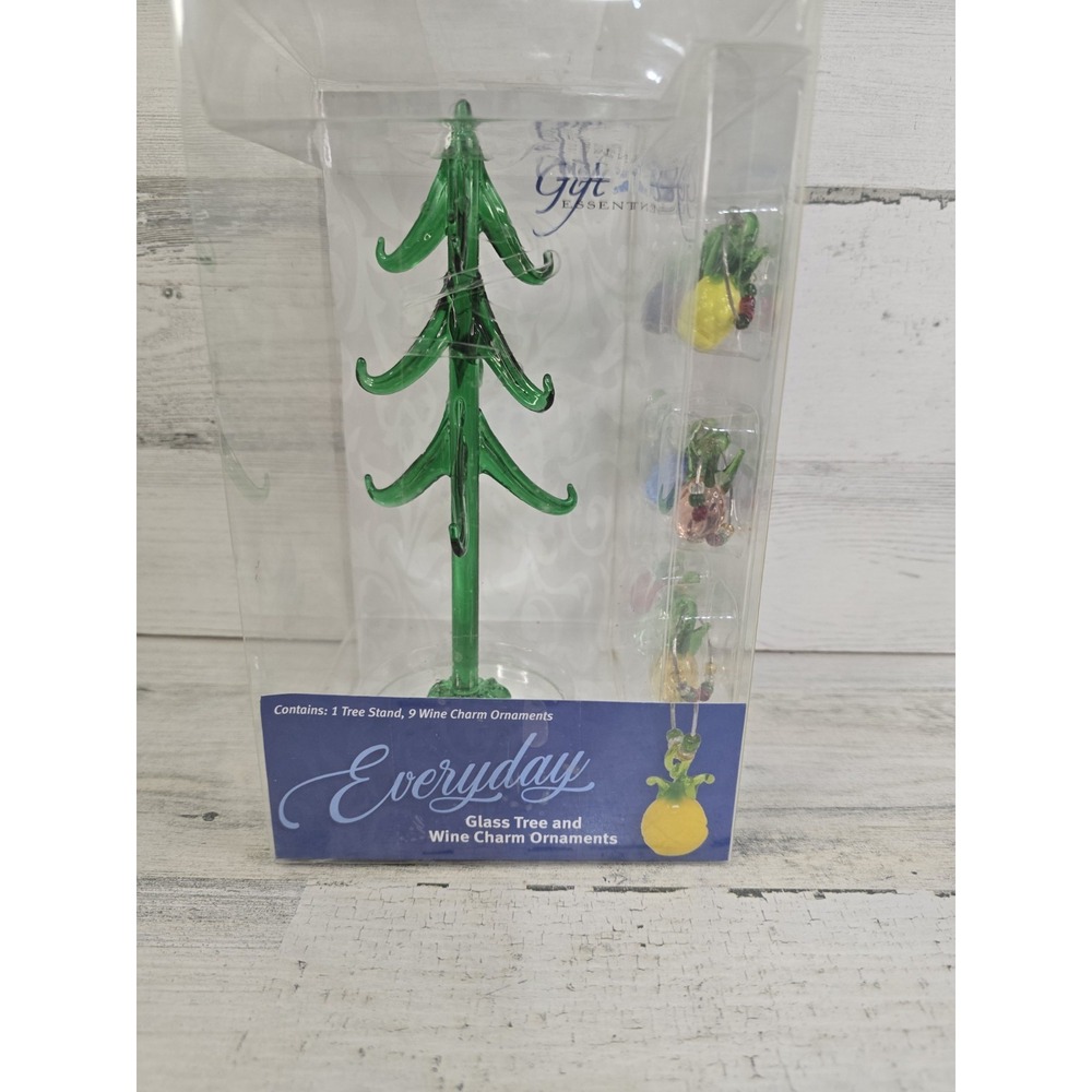 Gift Essentials 8" Glass Wine Charm Tree & 9 Pineapple Ornaments TR-006 NEW